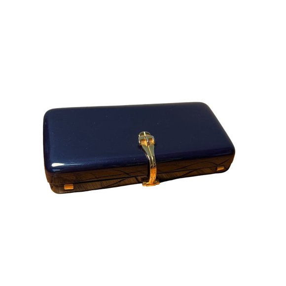 Vintage Lucite Structured Bag Navy Blue Classic Lucite Box Clutch Crossbody Shou - Picture 10 of 16